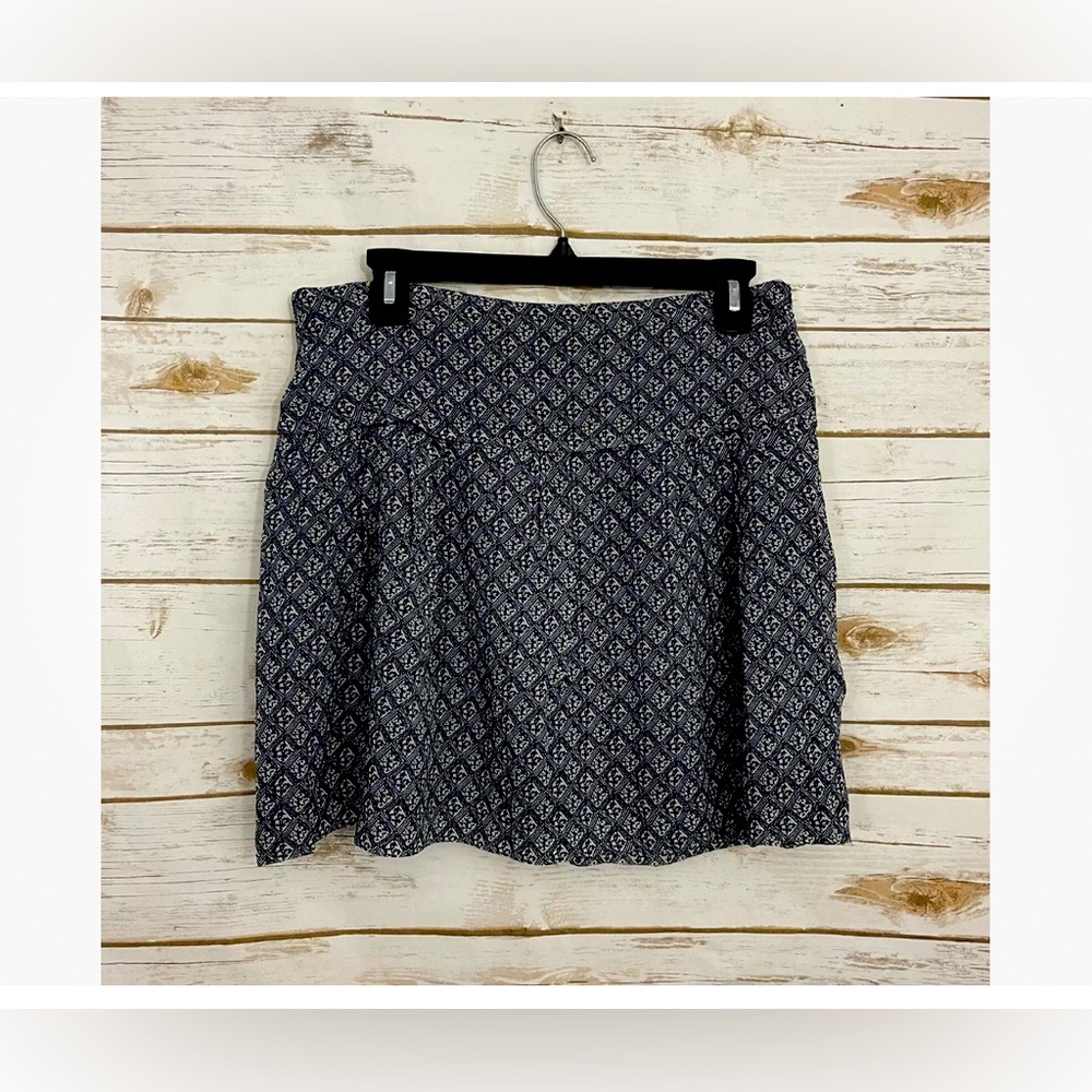 Madewell Size 10 Nico 100% Silk Mini Skirt Blue/White Lined Pleated Like New
